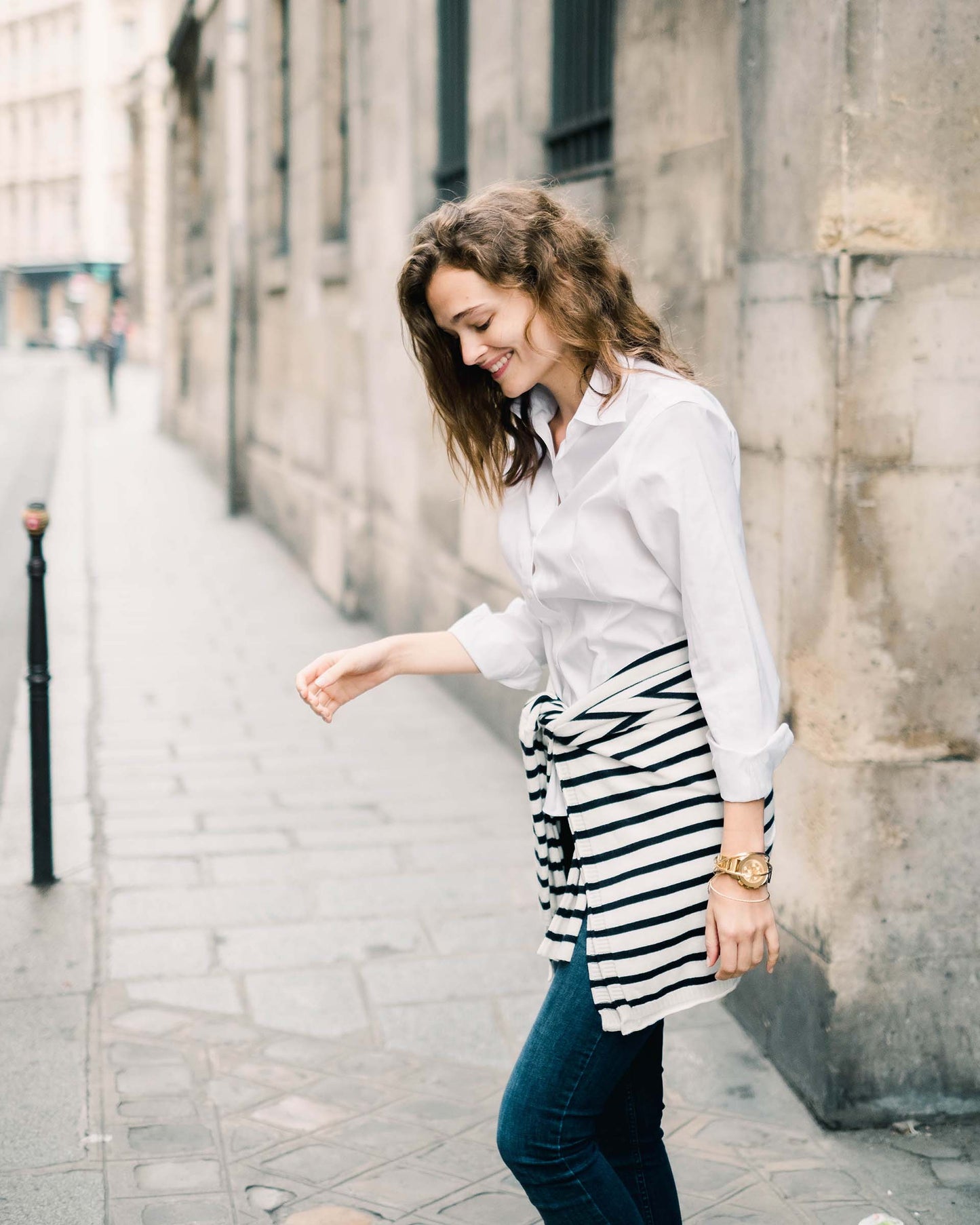 Catalina Crewneck Sweater in White and Navy Stripe