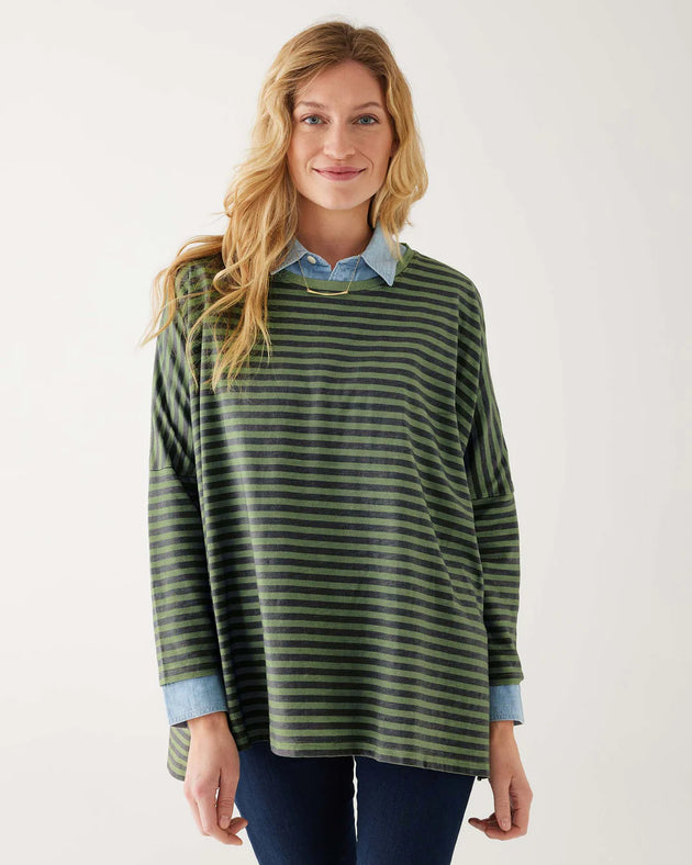 Catalina Slub Tee in Sage Green / Indigo Blue Stripe