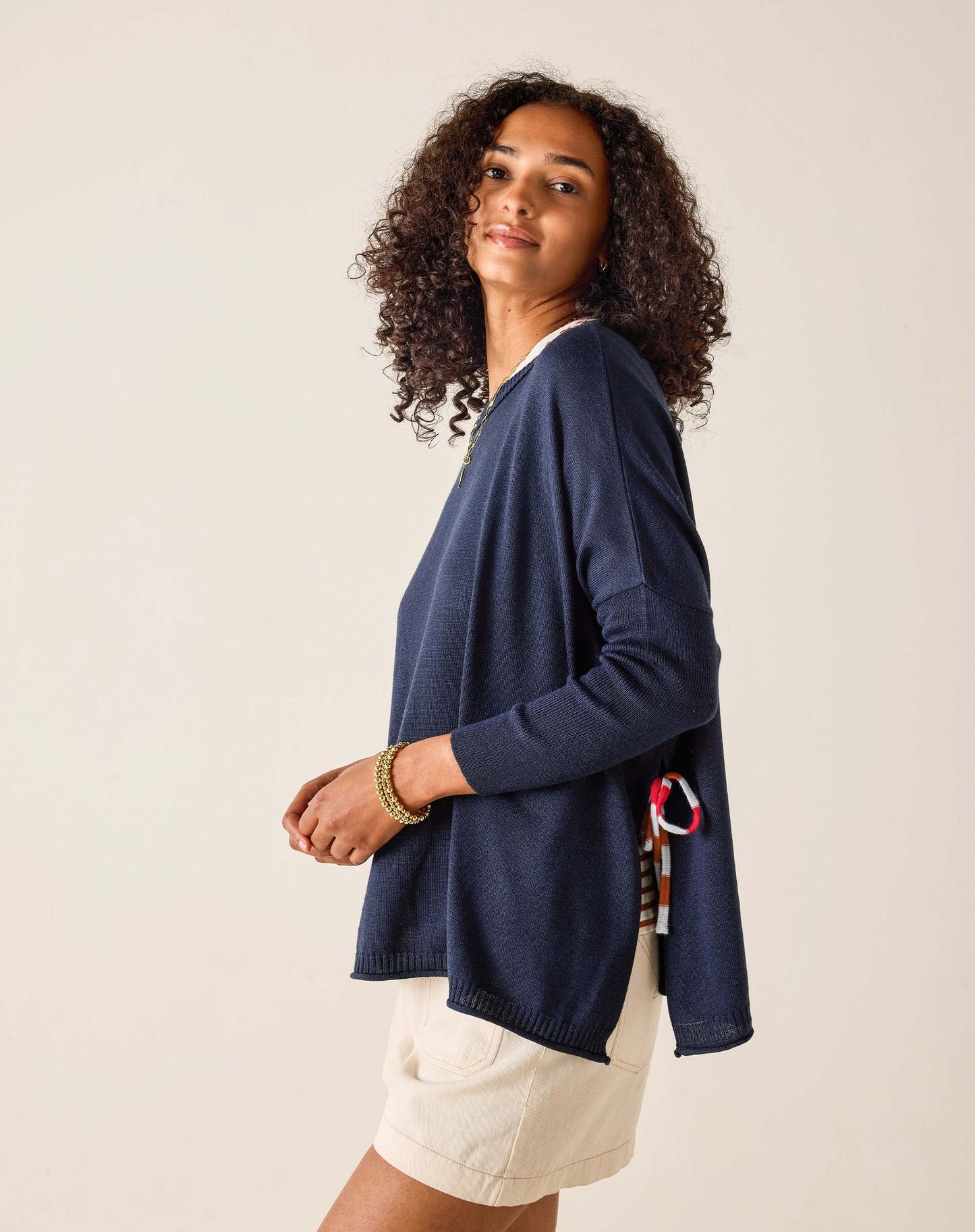 Catalina Tie Side Crewneck in Navy