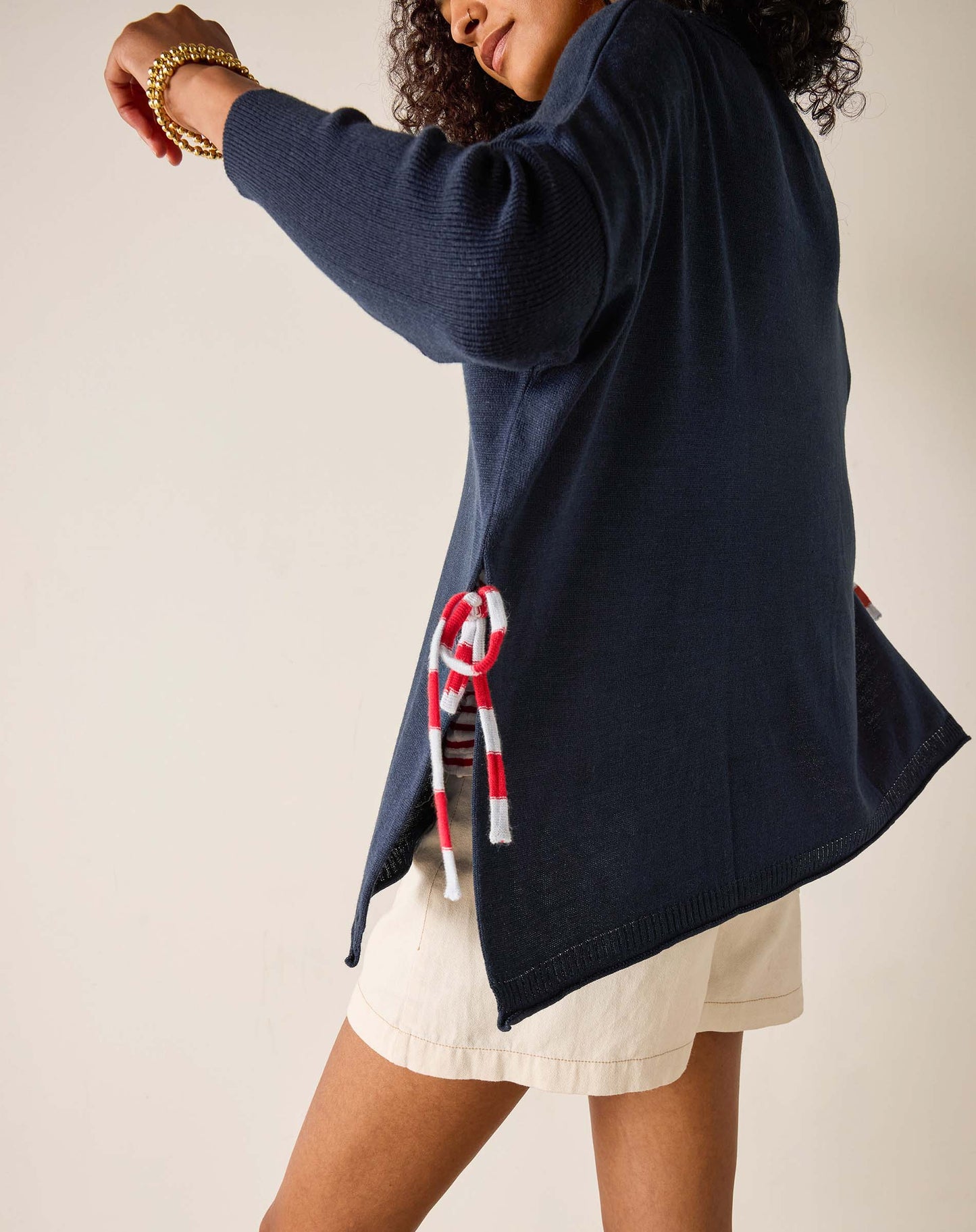 Catalina Tie Side Crewneck in Navy