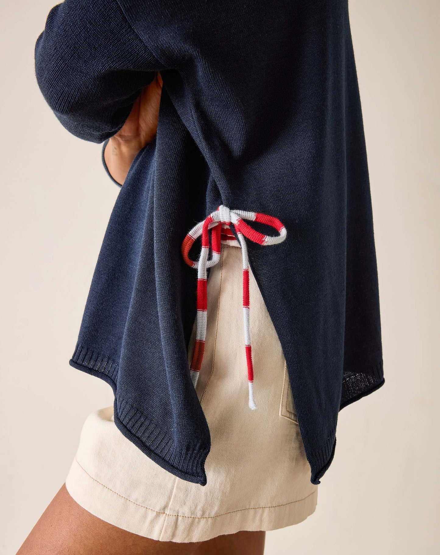 Catalina Tie Side Crewneck in Navy