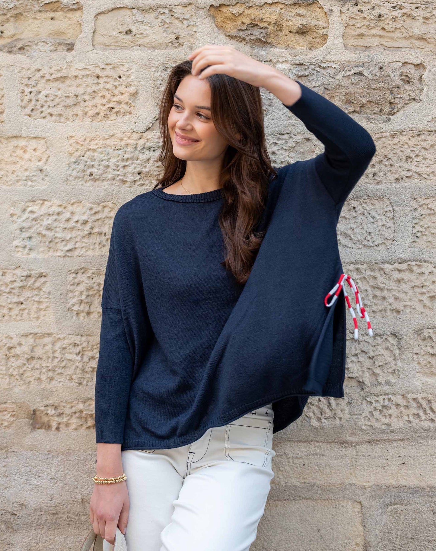 Catalina Tie Side Crewneck in Navy