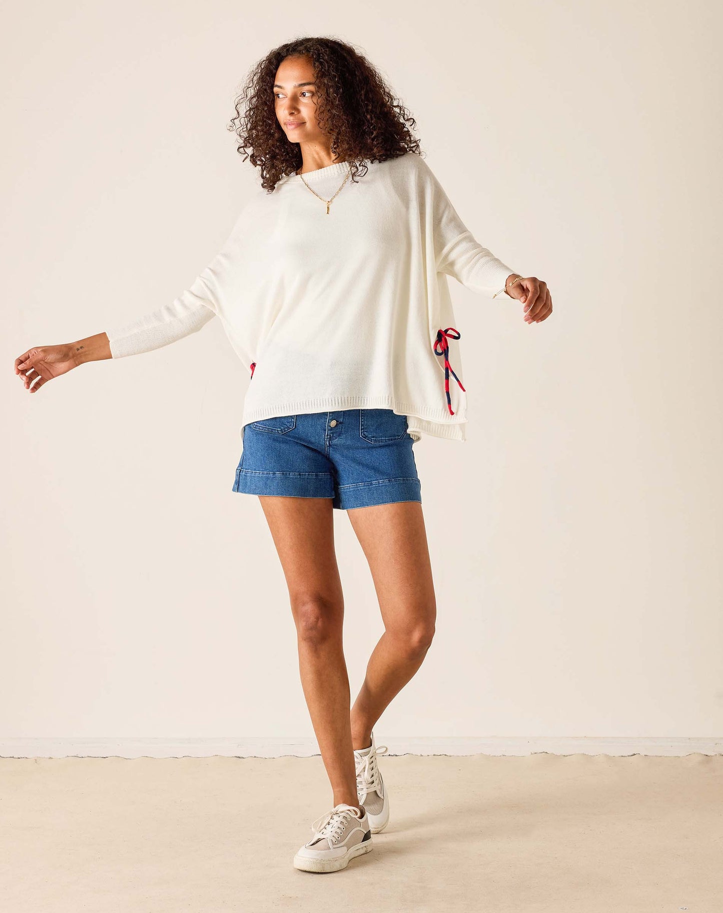 Catalina Tie Side Crewneck in White