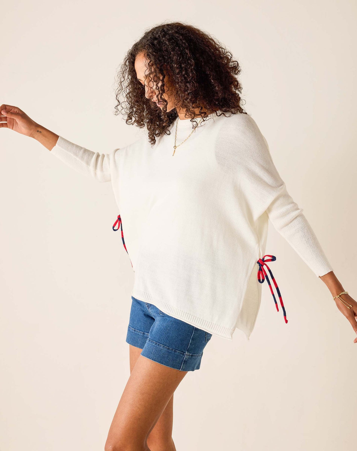 Catalina Tie Side Crewneck in White