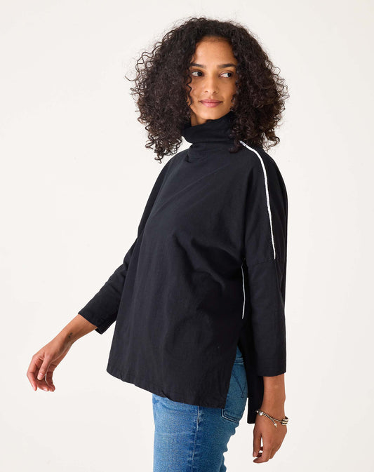 Catalina Turtleneck Tee in Black with Piping