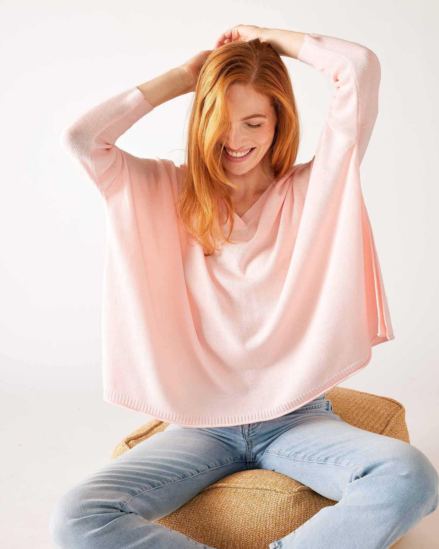 Catalina V-Neck Sweater in Sorbet Pink