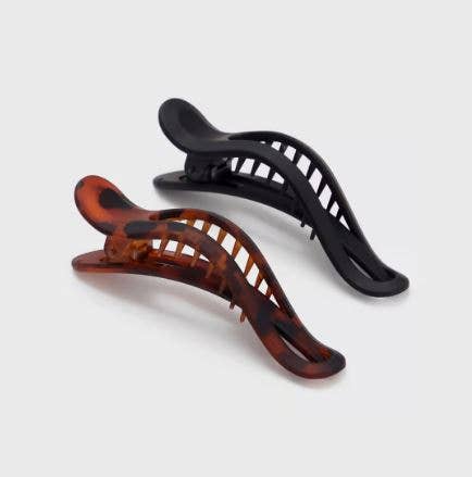Flat Lay Claw Clip 2pc Curved - Black & Tort