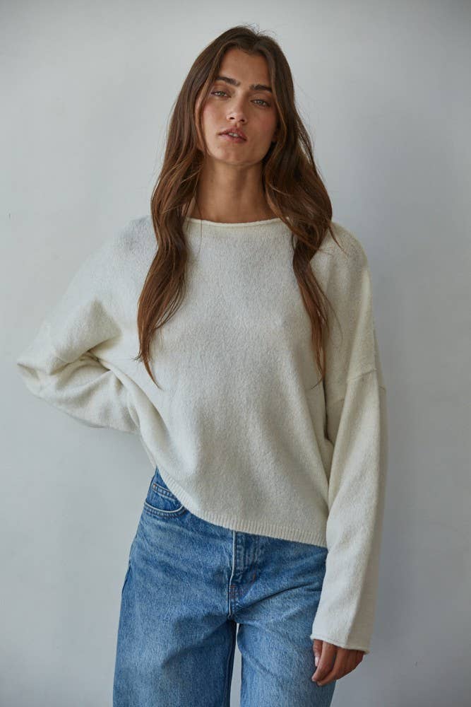 The Cozy Rolled Neck Sweater in Off White