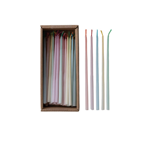Thin Taper Candles in Pastel Multi Color (Set of 48)
