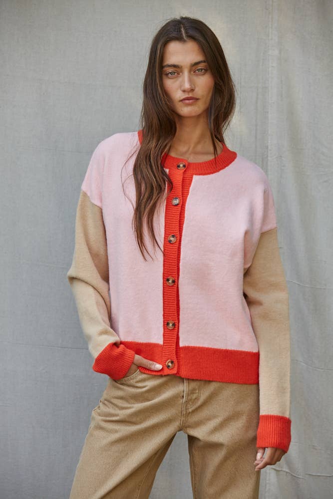 Colorblock Buttondown Cardigan Sweater