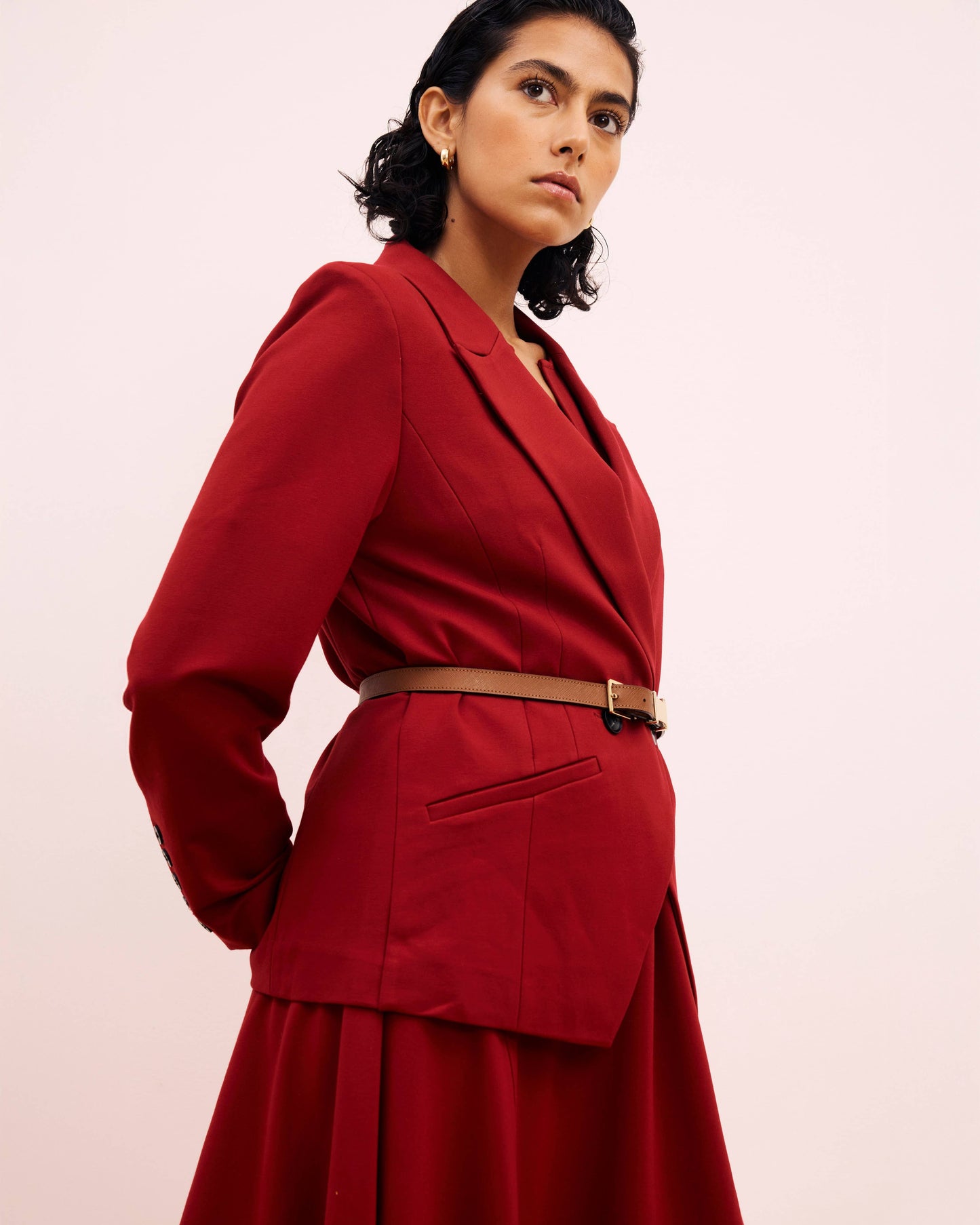 Bianca Double Breasted Ponte Blazer in Garnet