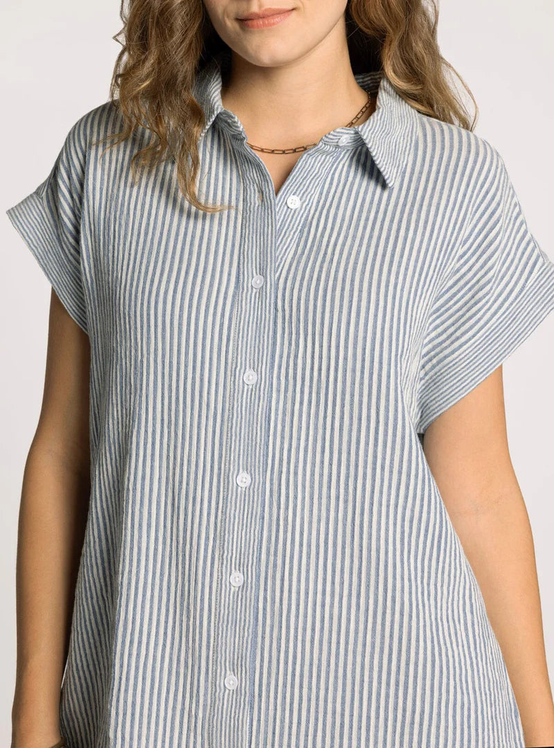 Crescent Dress in Ivory and Blue