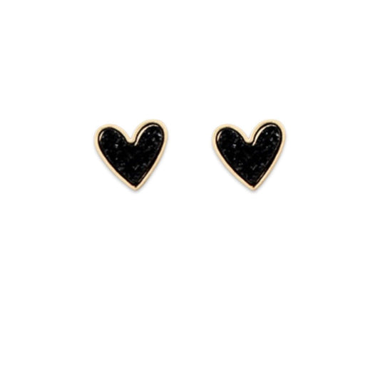 Black Druzy Heart Stud Earrings