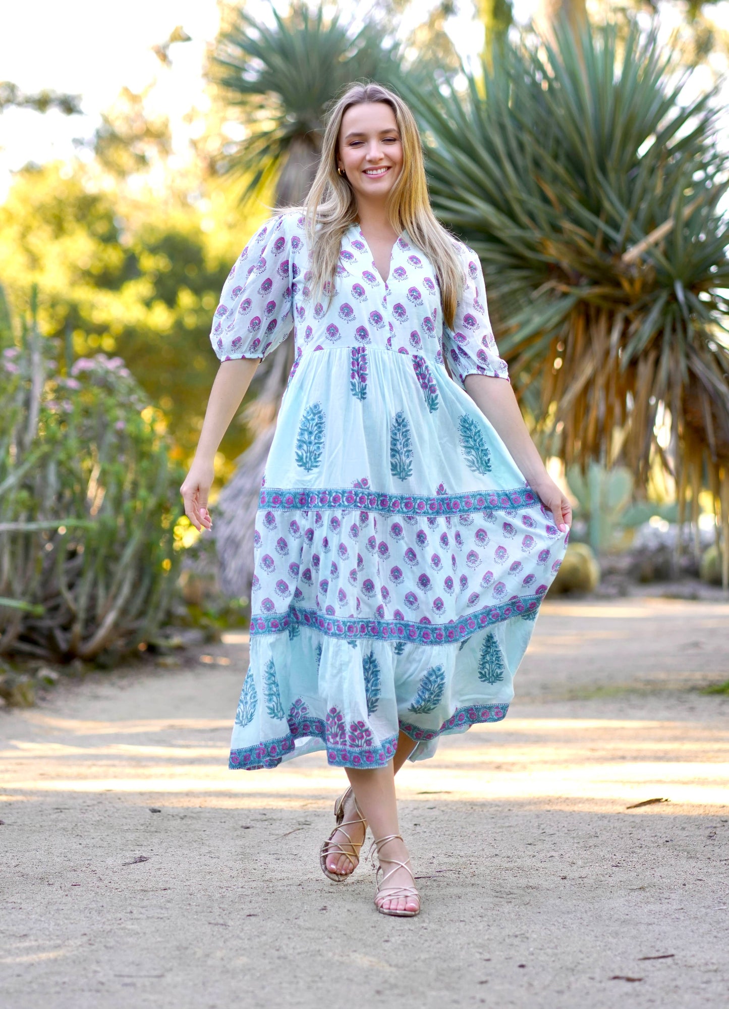 Remi Block Print Maxi Dress Lt. Blue