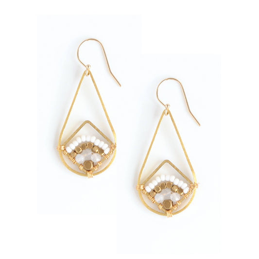 Mosaic Earrings in Brass/White