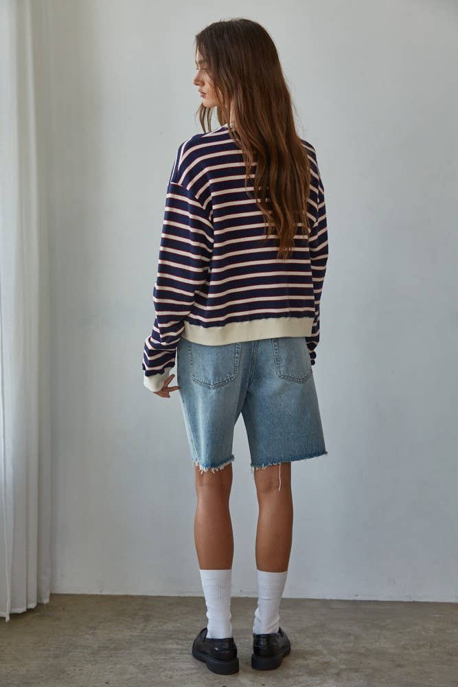 The Everyday Stripe Sweatshirt in Navy