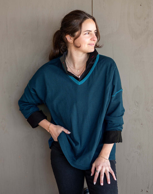 Delmar V-neck Sweater in Deep Teal