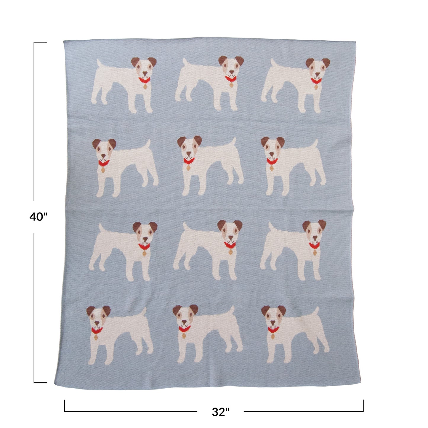 Cotton Knit Baby Blanket with Dogs in Blue