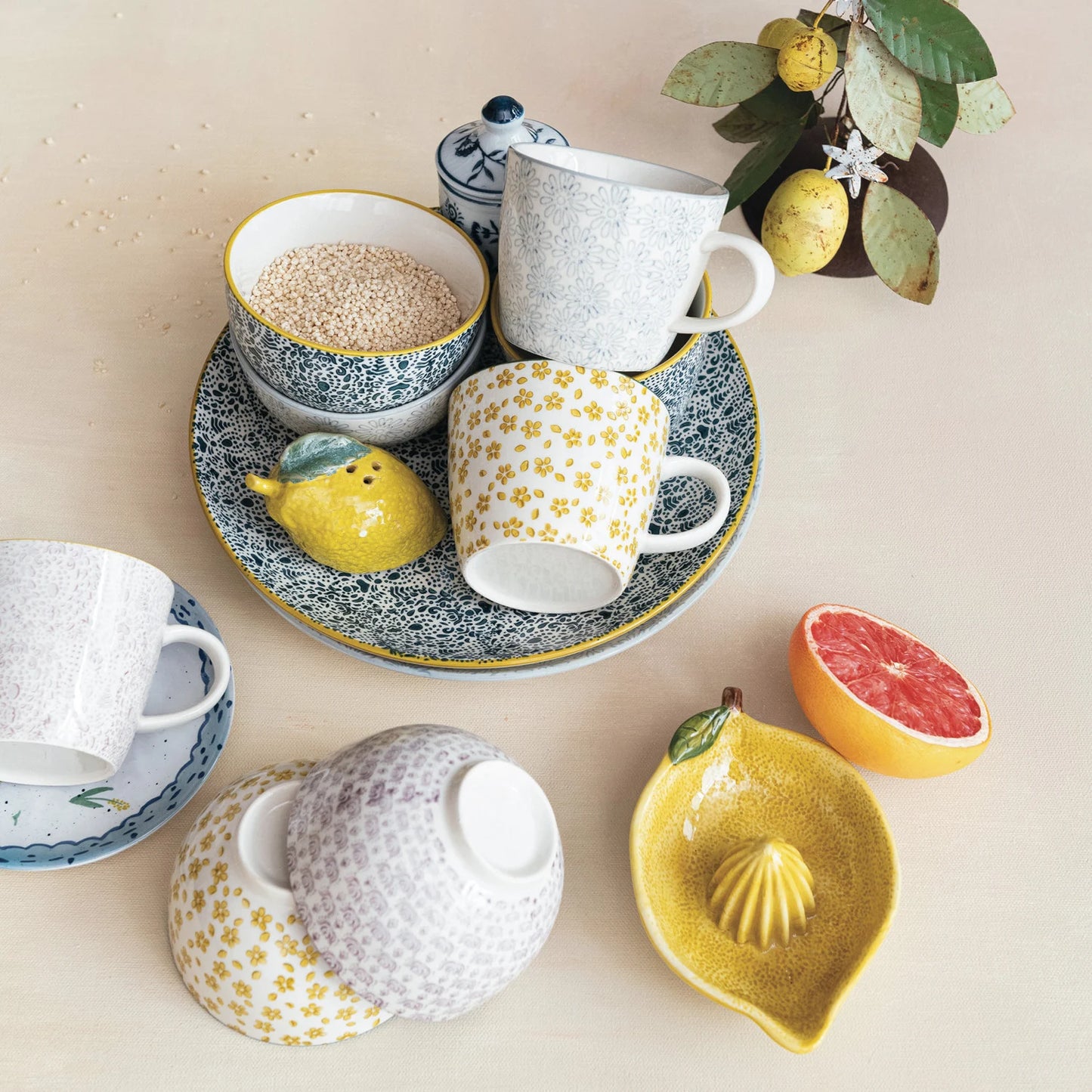 Stoneware Floral Bowl
