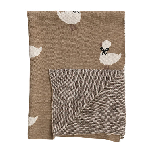 Cotton Knit Baby Blanket with Ducklings