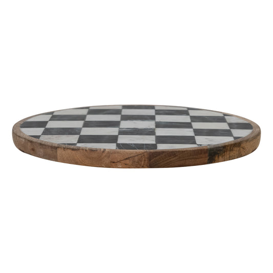 Mango Wood and Marble Check Lazy Susan