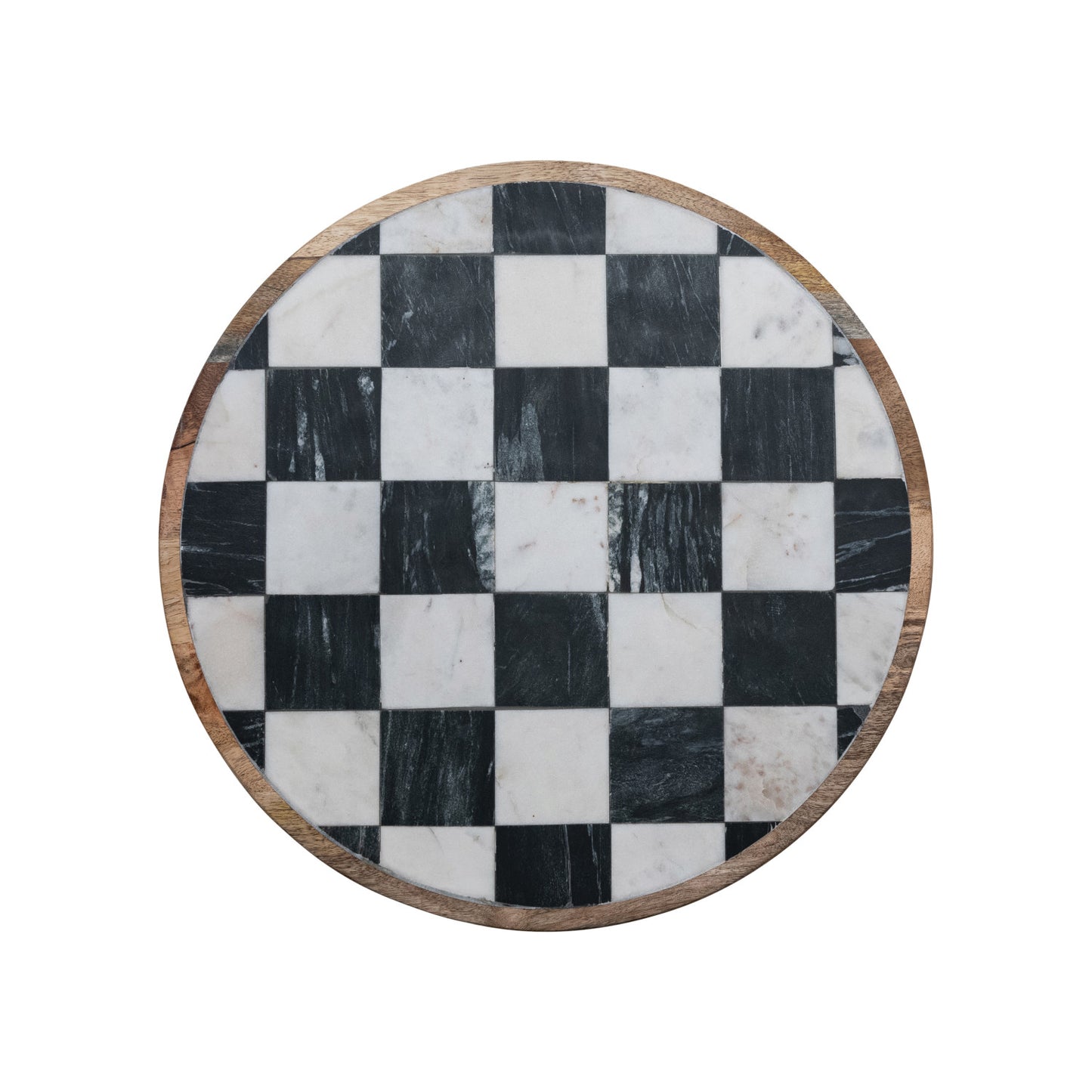 Mango Wood and Marble Check Lazy Susan