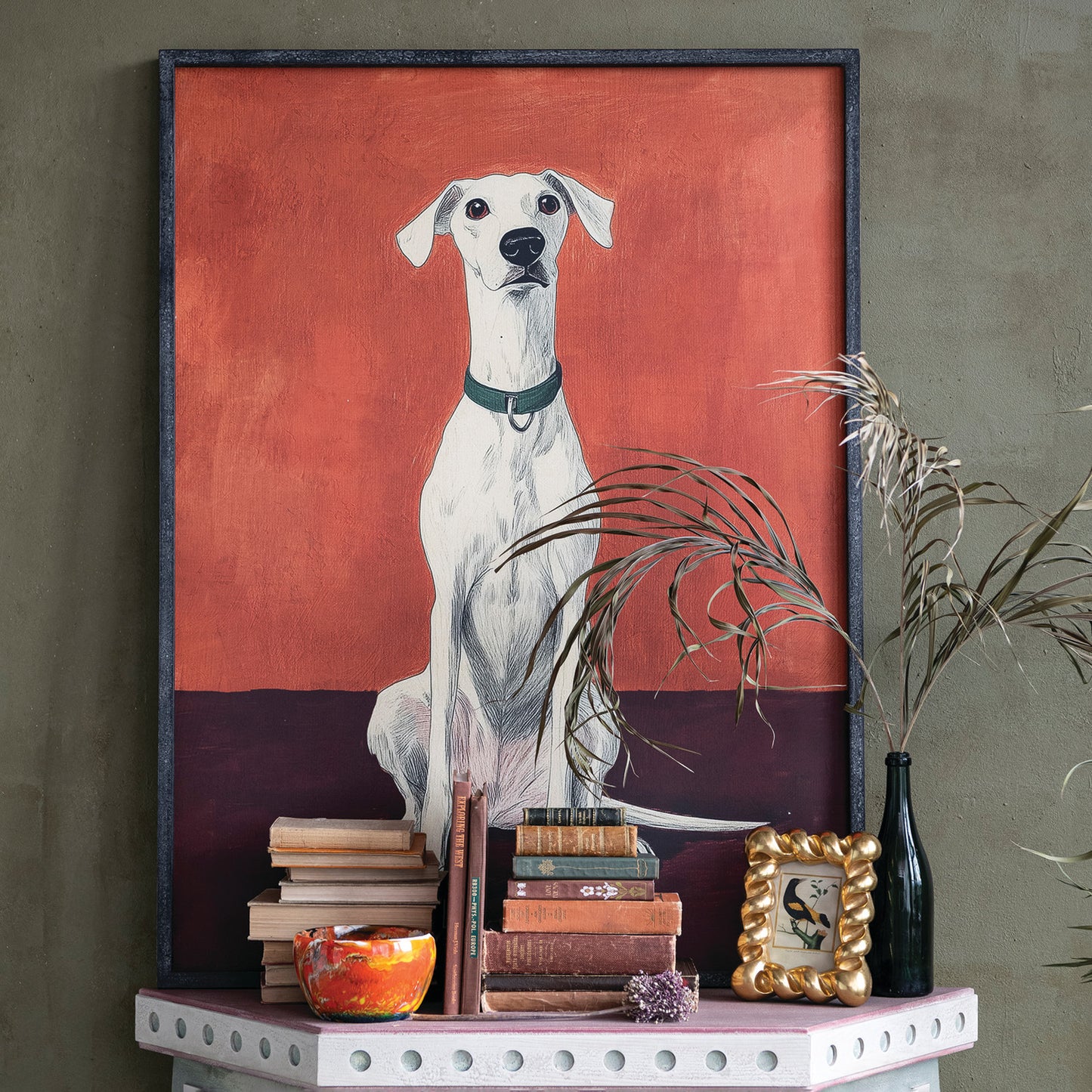 Wood Framed Wall Decor with Dog in Collar