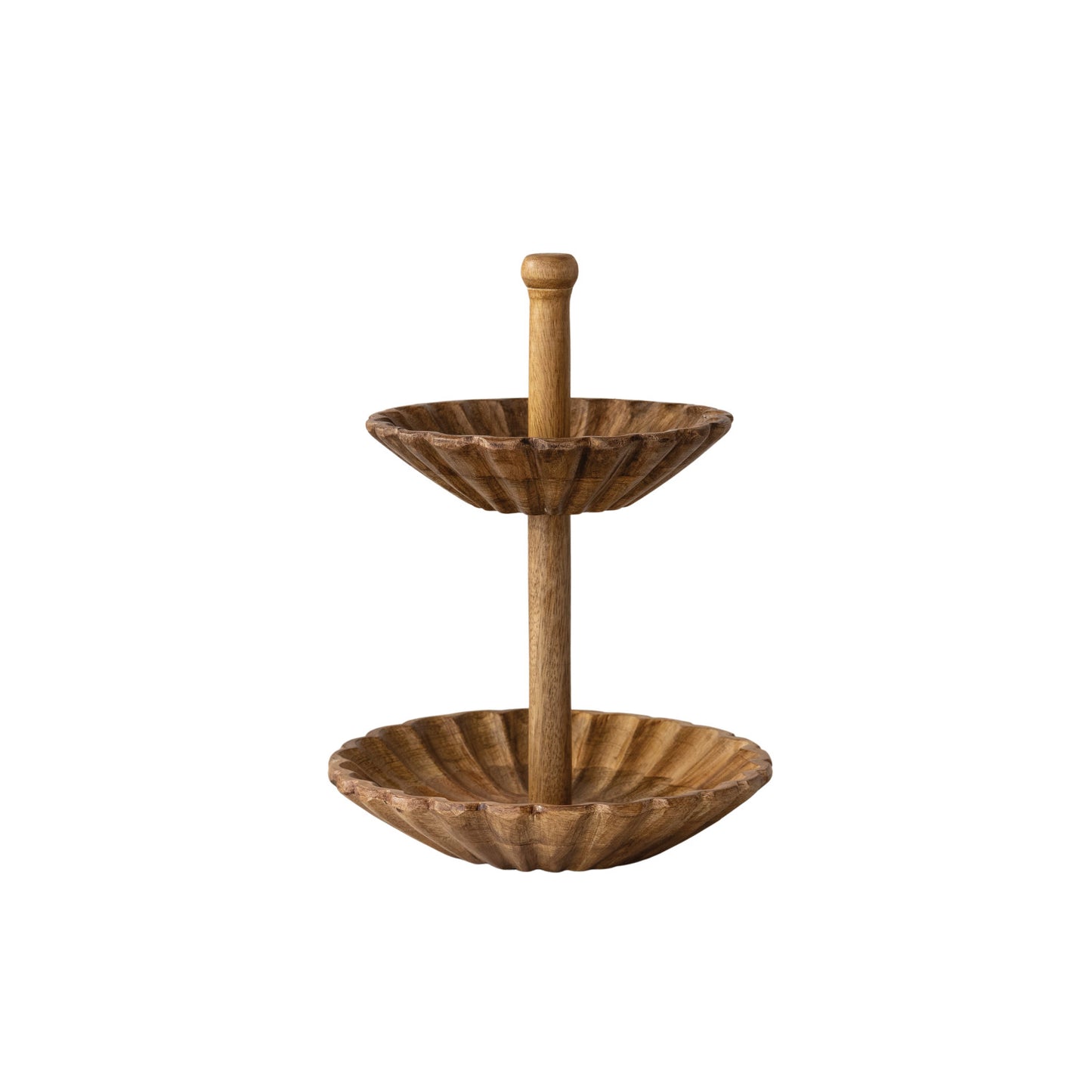 Carved Mango Wood Scalloped Two-Tier Tray
