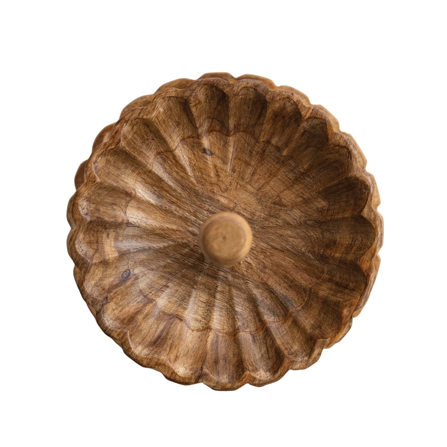 Carved Mango Wood Scalloped Two-Tier Tray