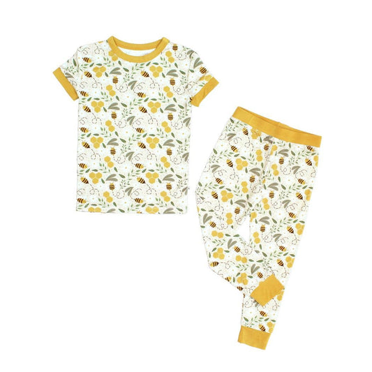 Happy Honey Bees Bamboo Short Sleeve Kids Pajama Pants Set