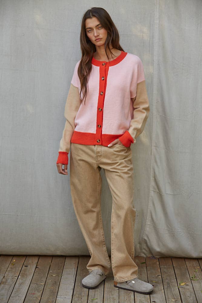 Colorblock Buttondown Cardigan Sweater