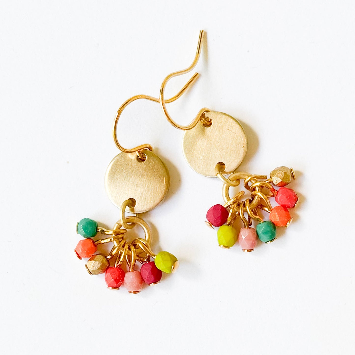 Tiny Beaded Cluster Brass Earrings