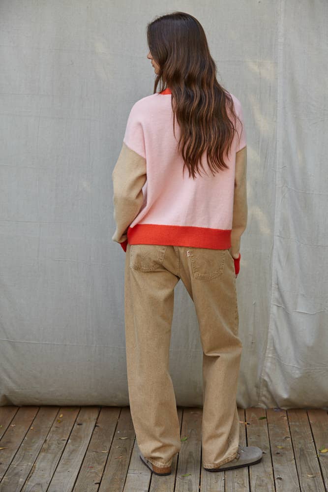 Colorblock Buttondown Cardigan Sweater