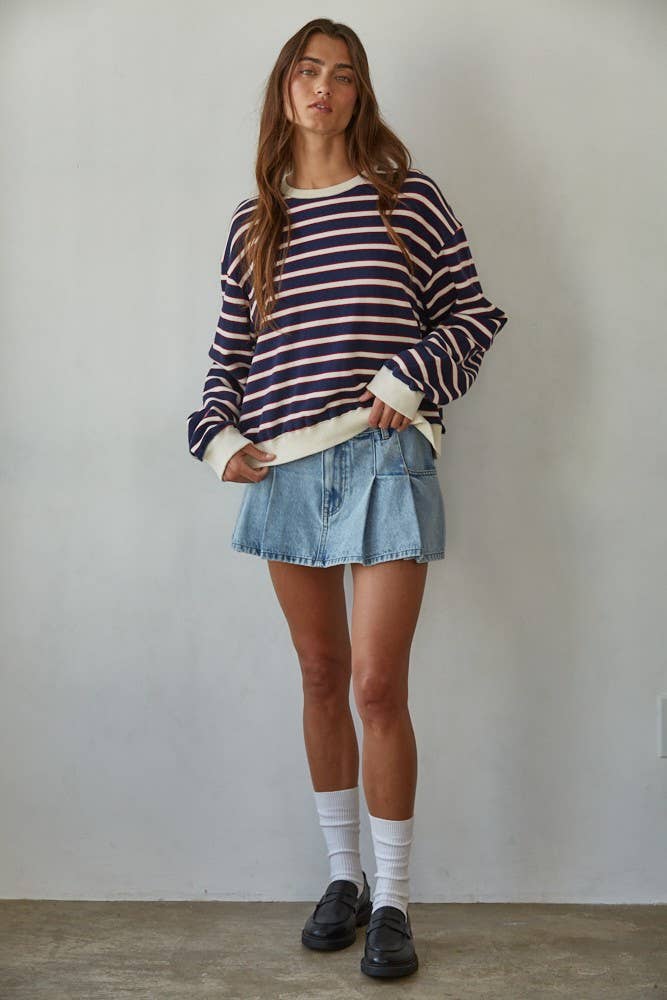 The Everyday Stripe Sweatshirt in Navy