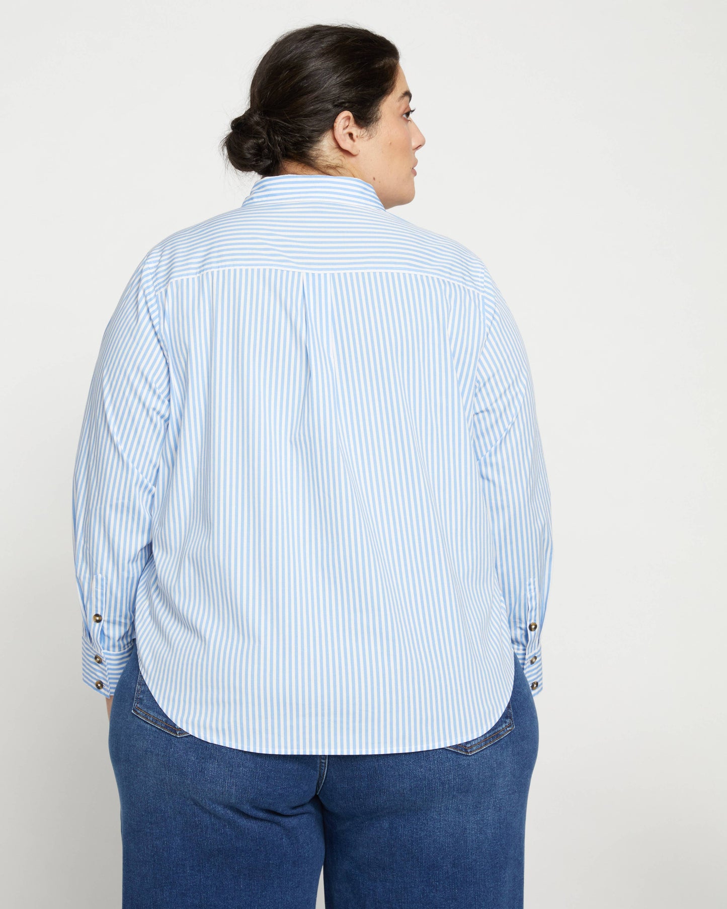 Elbe Popover Stretch Poplin Shirt Classic Fit in Blue/White Stripe