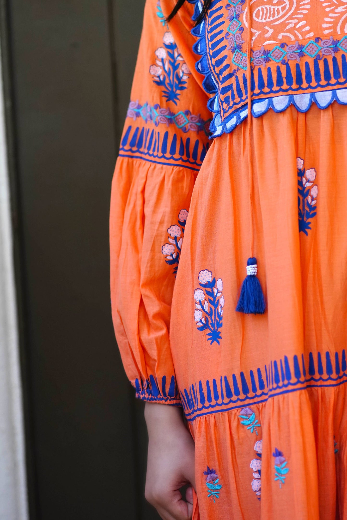 Rita Hand Block Printed Maxi Dress Orange
