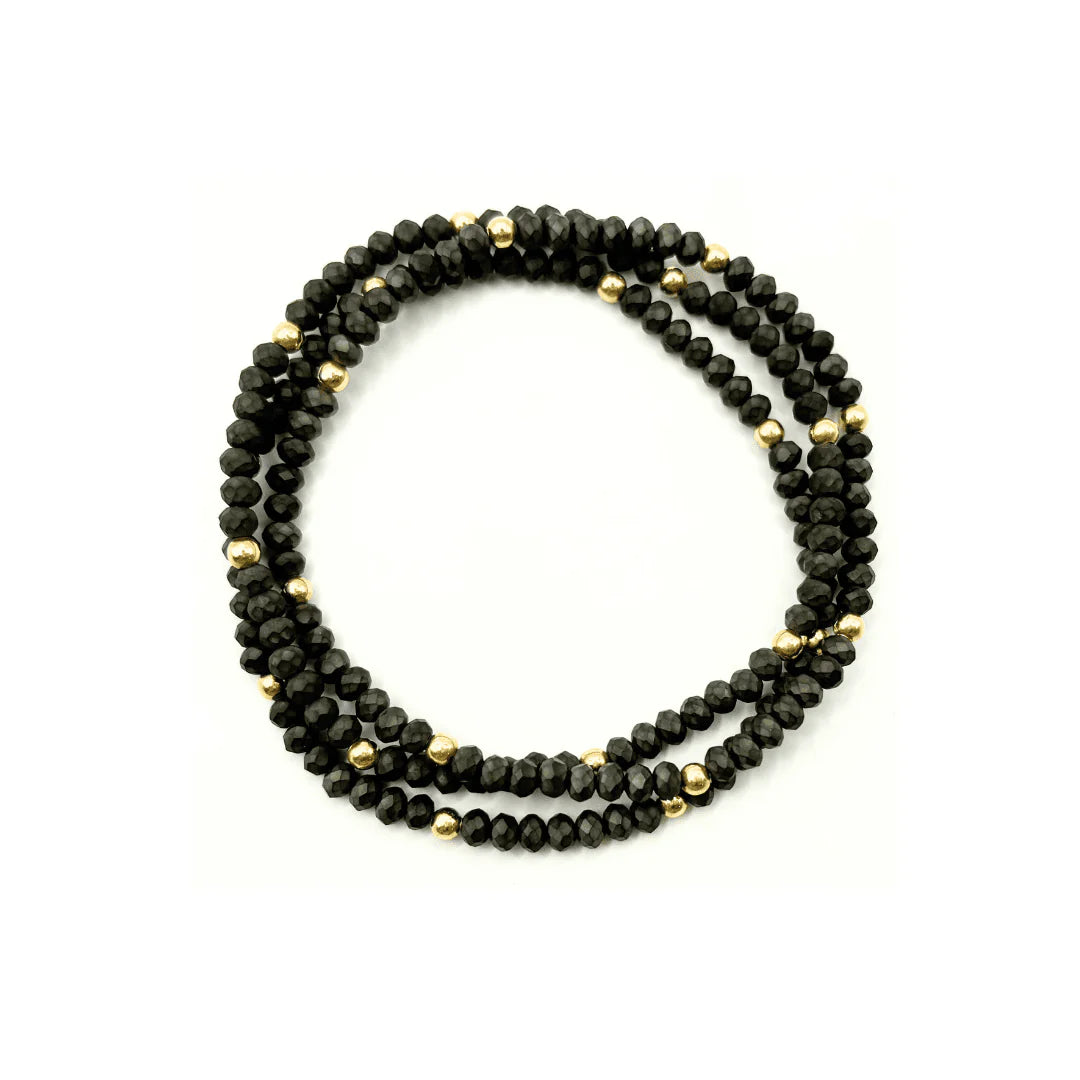 OG Classic Bracelet Stack in Matte Charcoal Brown + Gold Filled