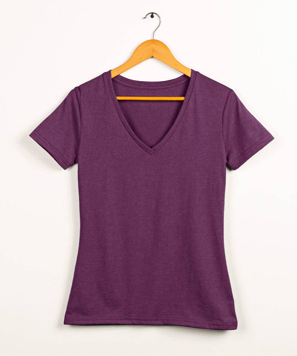 Fitted V-Neck Tee in Berry