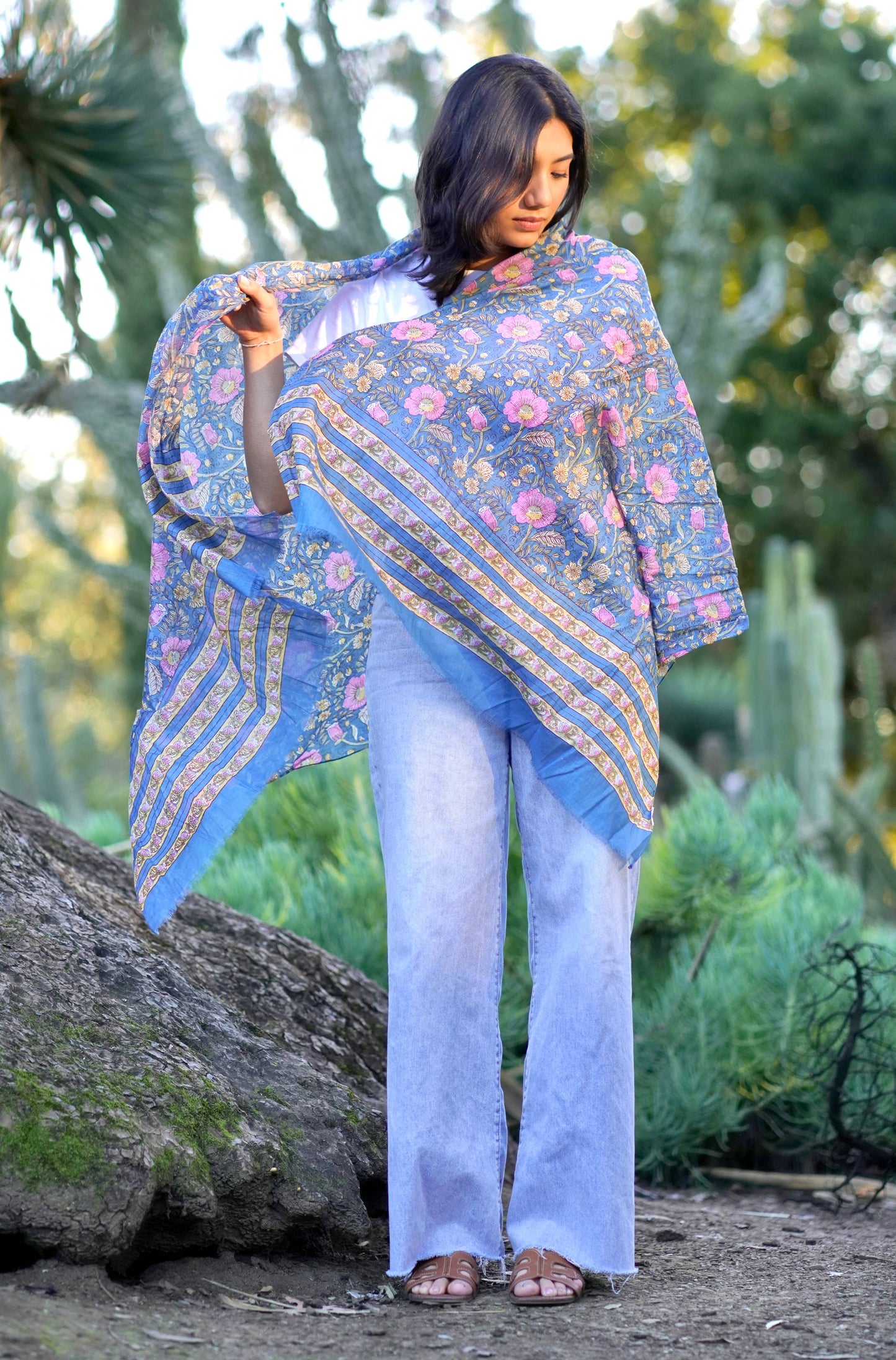 Aarna Floral Cotton Block Print Scarf