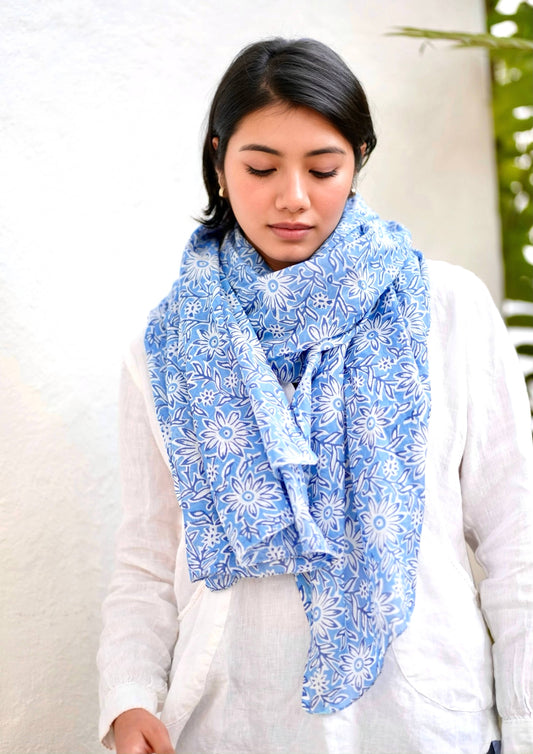Julie Daisy Cotton Block Print Scarf