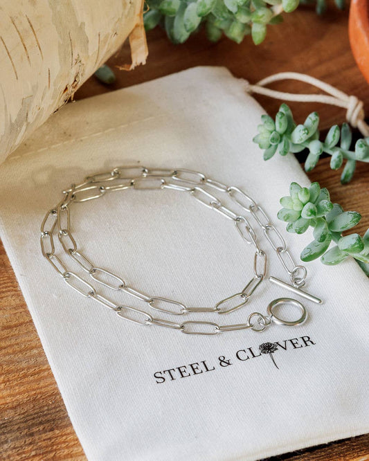 Louisa Paperclip Chain Necklace in White Gold