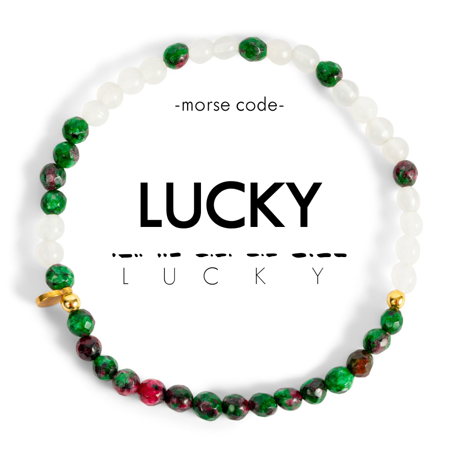 Morse Code Bracelet | LUCKY: Zoisite & Cloudy Glass