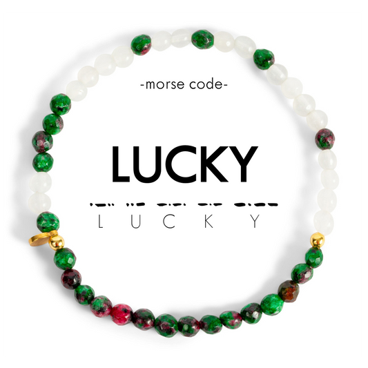 Morse Code Bracelet | LUCKY: Zoisite & Cloudy Glass