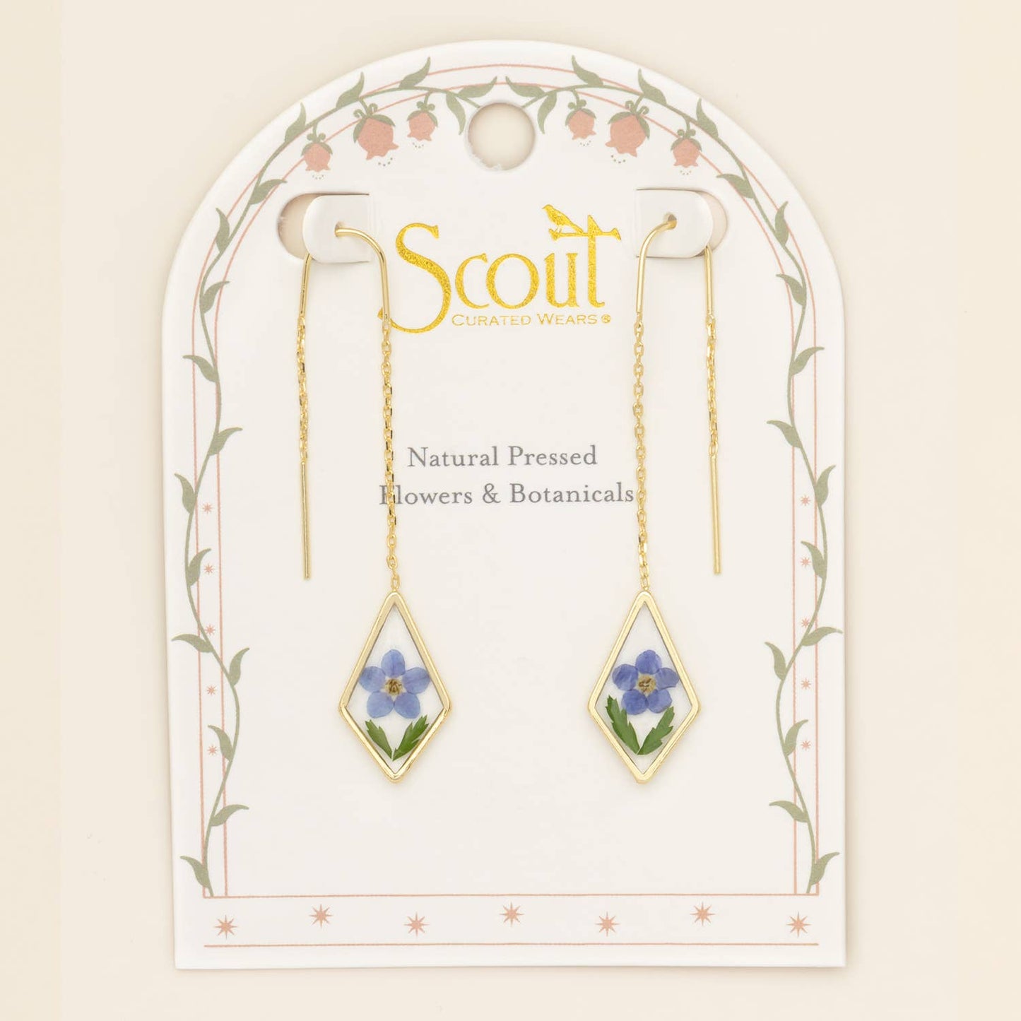 Pressed Flower Thread Earring - Blue Forget Me Not/Gold
