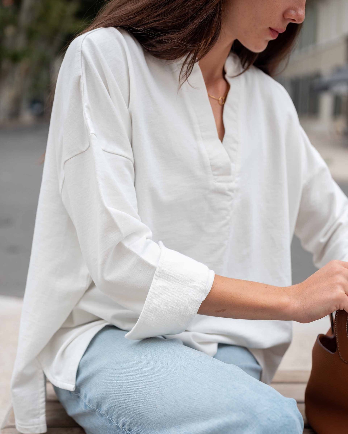 Frenchie Amelia Cuff Sweatshirt in White