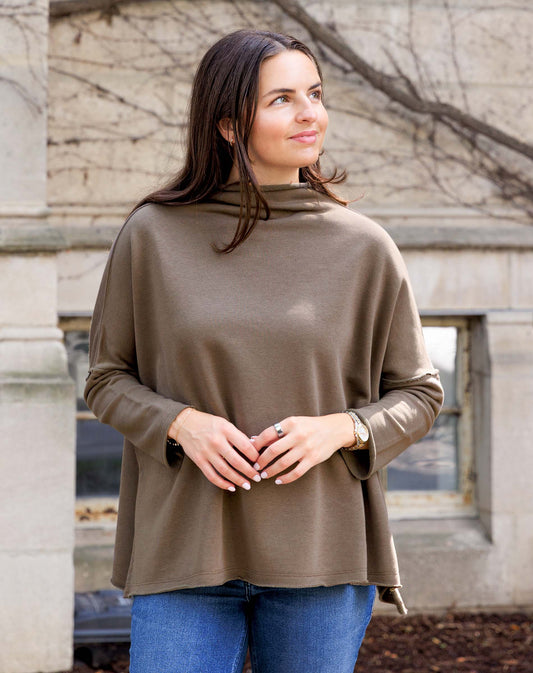 Frenchie Mock Neck Sweatshirt in Mocha