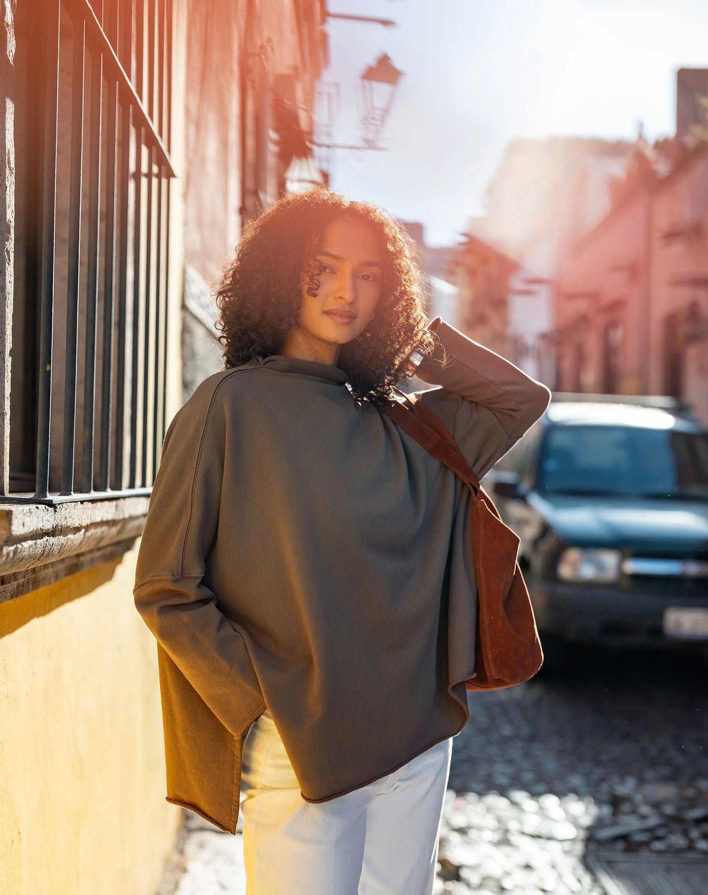 Frenchie Mock Neck Sweatshirt in Mocha
