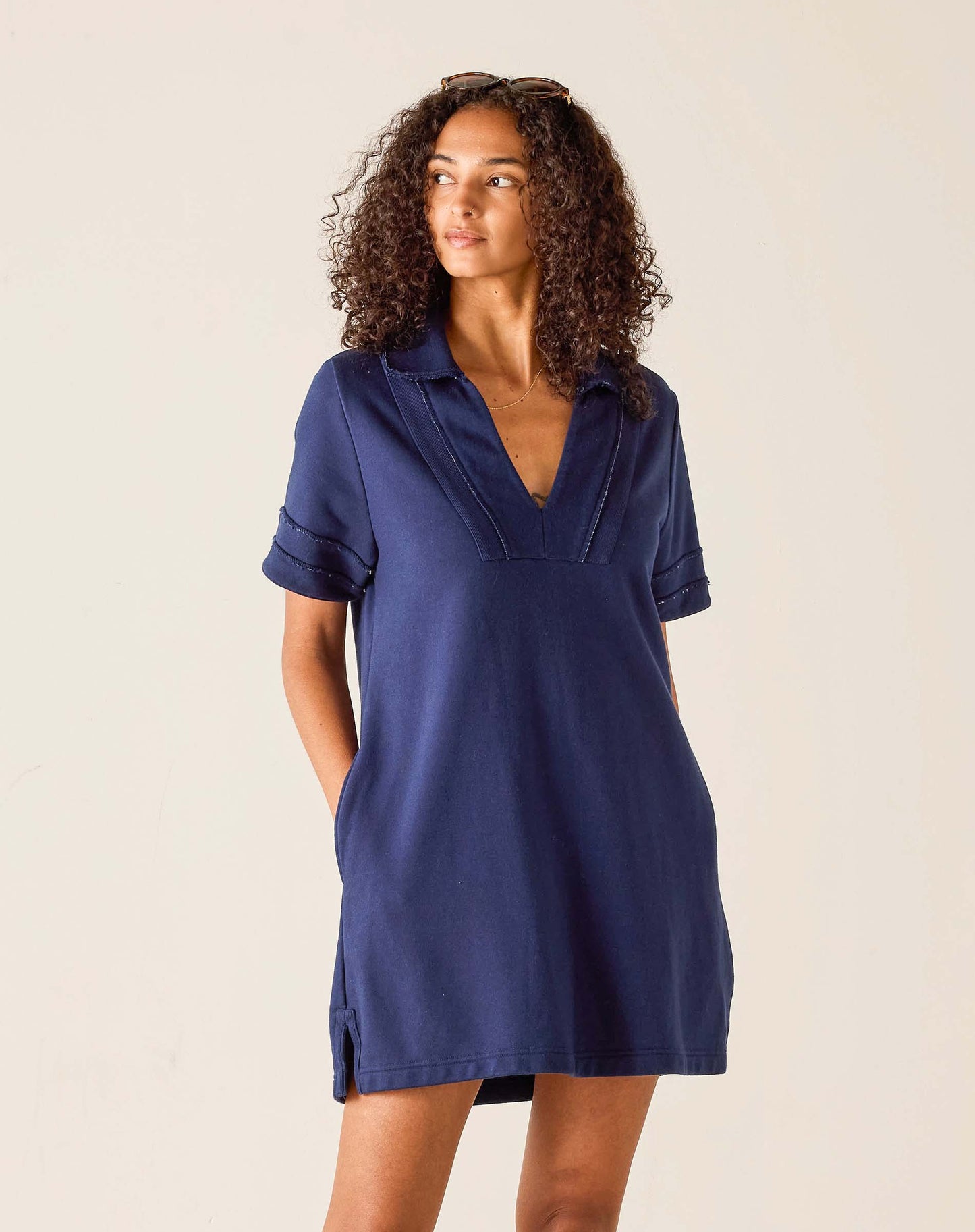 French Terry Polo Dress in Cadet Blue