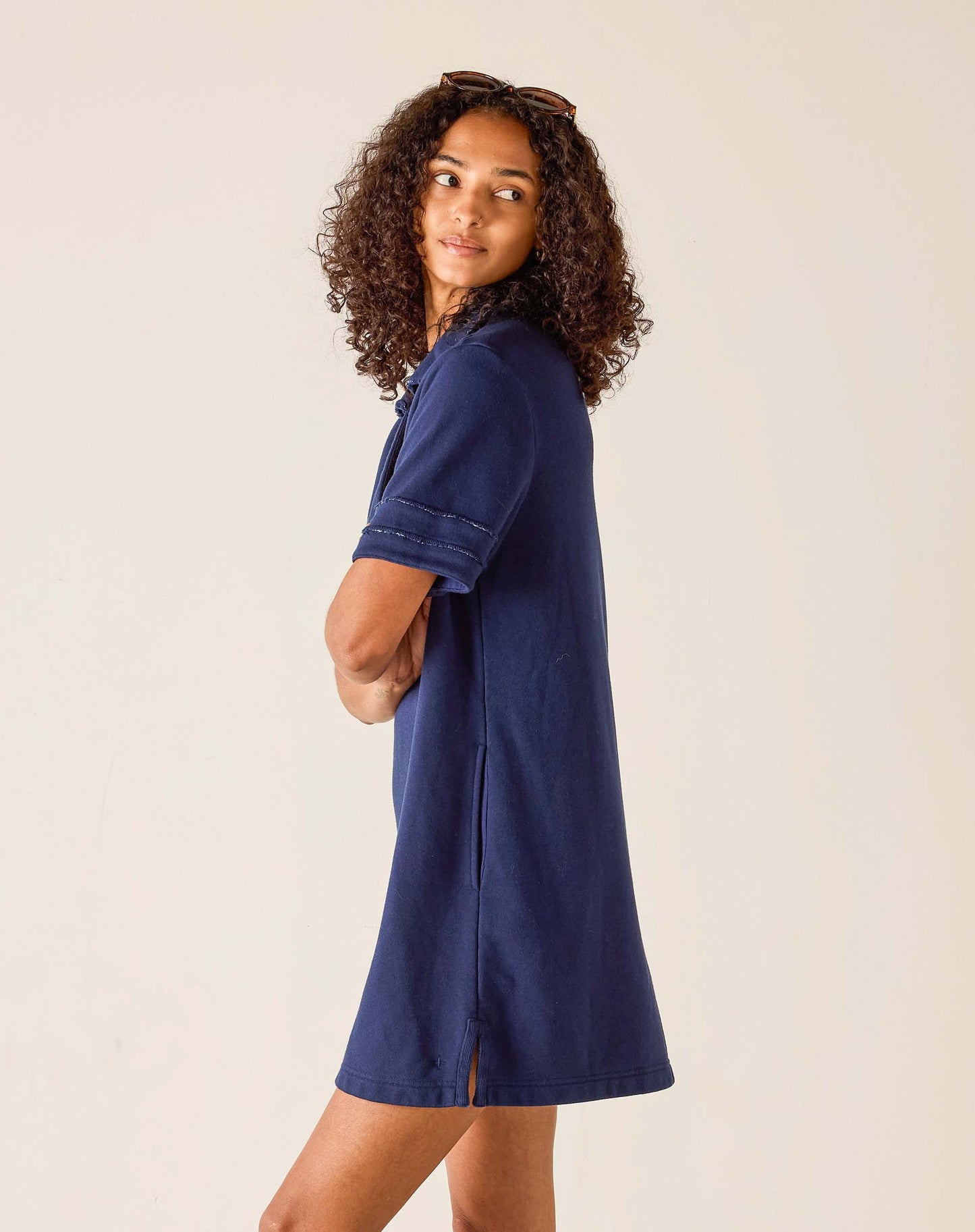 French Terry Polo Dress in Cadet Blue