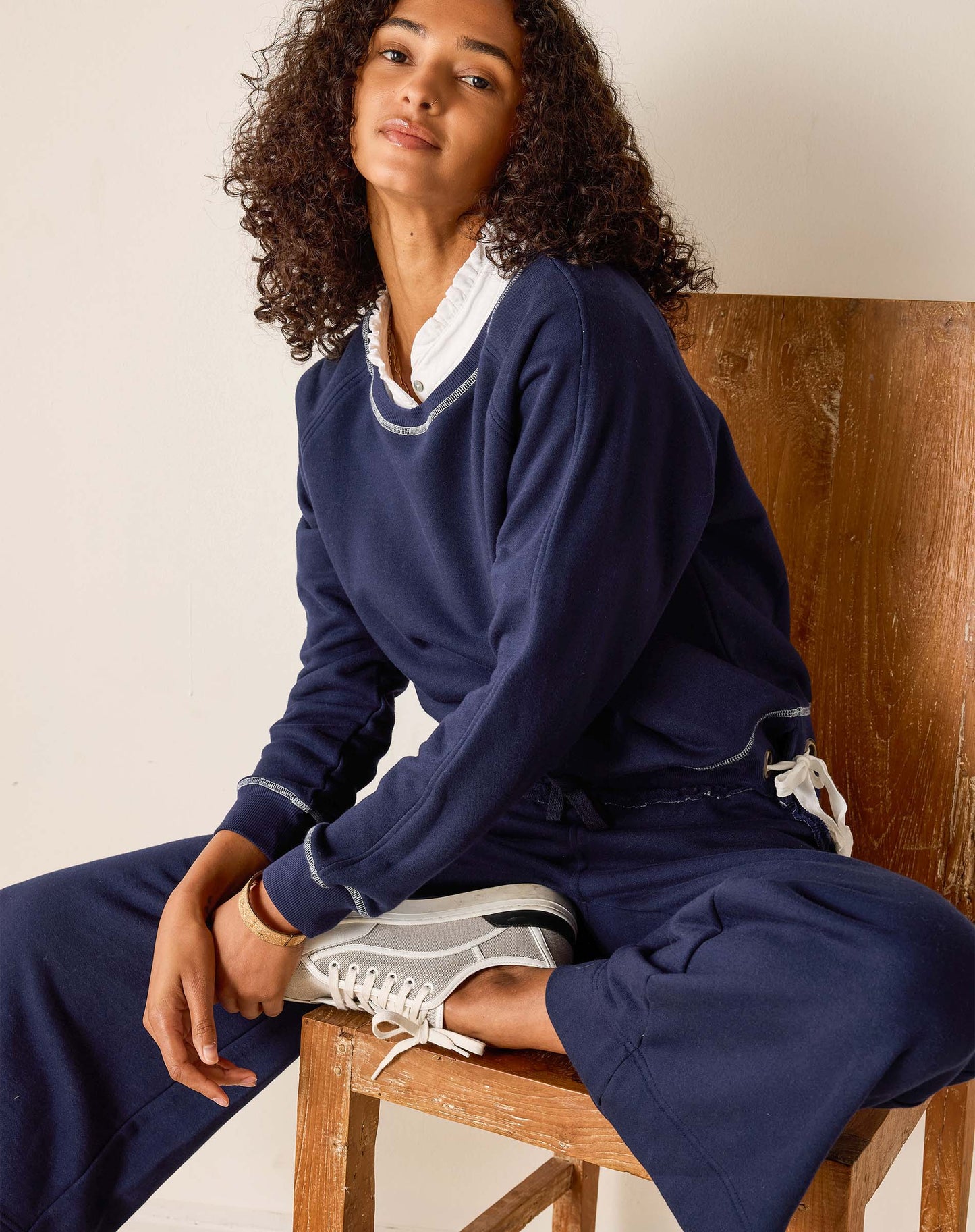 Frenchie Side Tie Crewneck in Cadet Blue